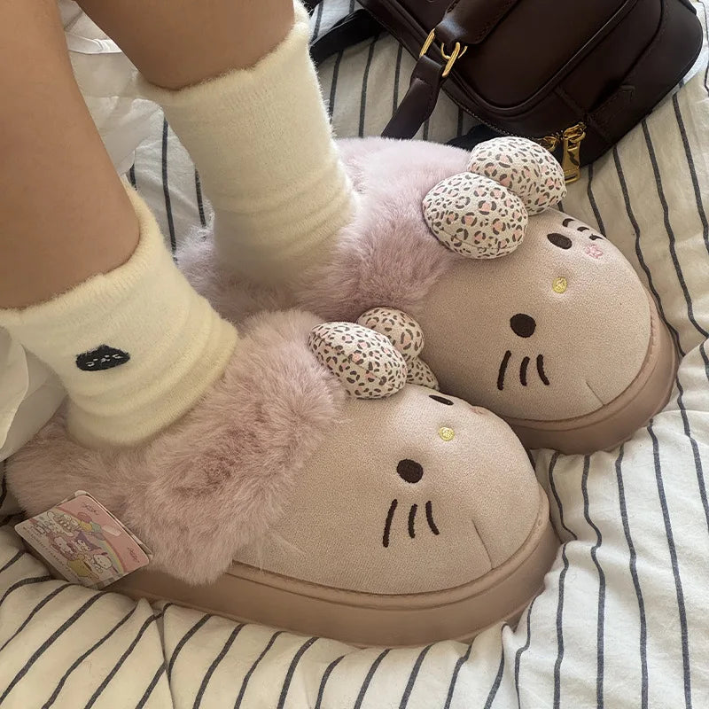Hello Kitty Slippers Sanrio Anime Cute Women Plush Slippers Kawaii Y2K Autumn Winter Height Increase Cotton Shoes Home Shoe Gift